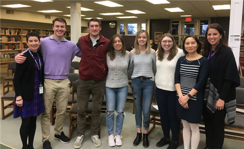 Left to right: Christine Berg (French teacher), Jack Woods (panelist), Sam Sapnar (panelist), Maisie Sapnar (panelist),  Camr 